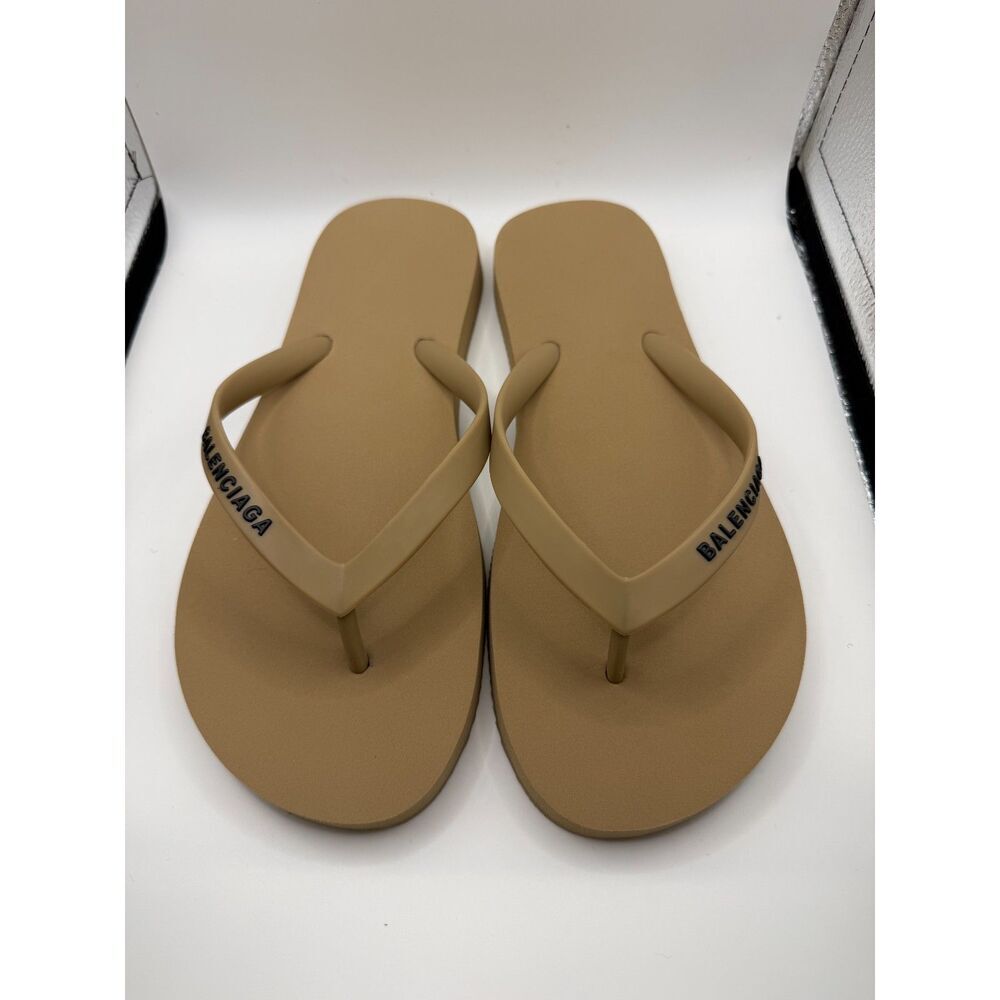 Balenciaga Rubber Logo Flip Flops Brown